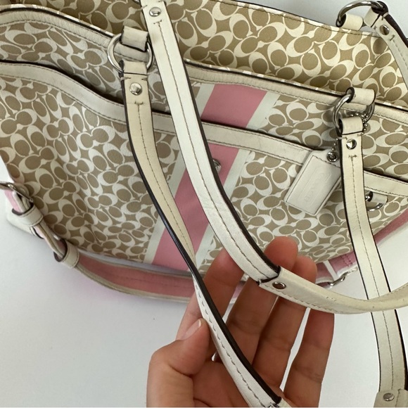 Coach Chelsea Heritage Stripe Diaper Multi-Use Bag Pink Beige Large - Picture 9 of 16